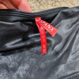 Women's Spanx Black Faux Leather Tummy Control Leggings Size XL